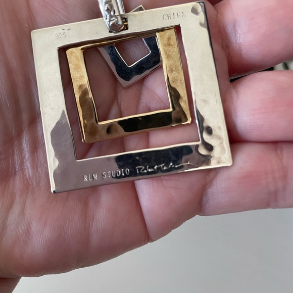 Designer RLM Studio Robert Lee Morris Sterling 925 Silver Brass Square Pendant - Picture 5 of 6